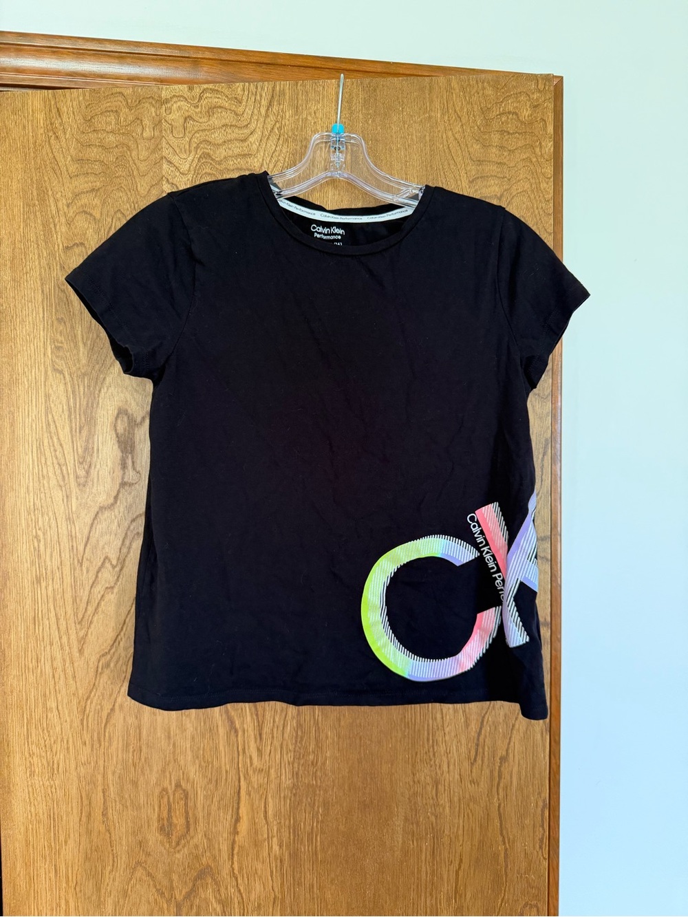 Calvin Klein Black Tee with Multicolor Neon CK Detail
